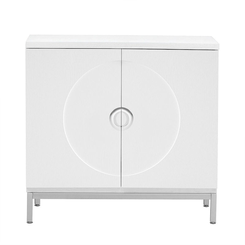 Buffet 2 portes, Placage Bois & Pieds Métal, Bleu / Noir / Blanc