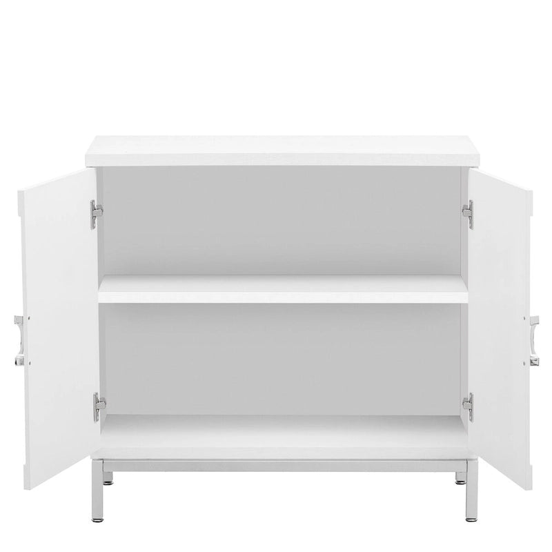 Buffet 2 portes, Placage Bois & Pieds Métal, Bleu / Noir / Blanc
