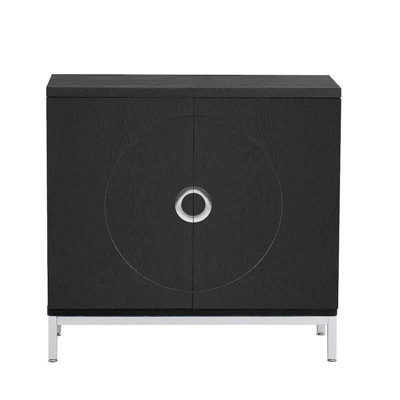 Buffet 2 portes, Placage Bois & Pieds Métal, Bleu / Noir / Blanc