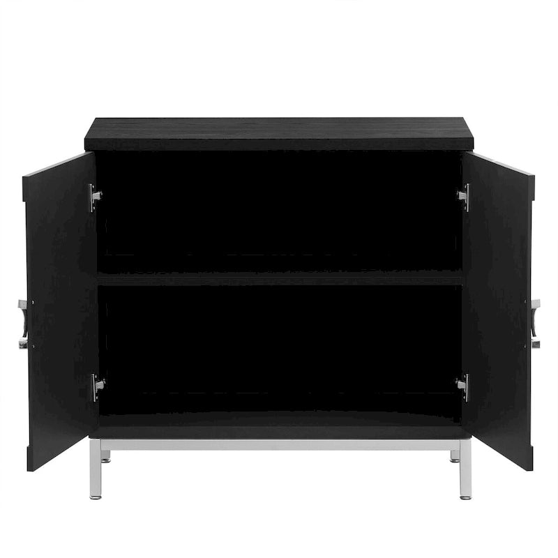 Buffet 2 portes, Placage Bois & Pieds Métal, Bleu / Noir / Blanc