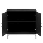 Buffet 2 portes, Placage Bois & Pieds Métal, Bleu / Noir / Blanc