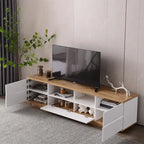 Meuble TV style moderne blanc/naturel pour téléviseurs jusqu'à 80 po