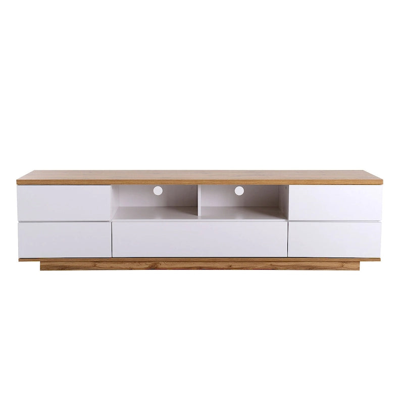 Meuble TV style moderne blanc/naturel pour téléviseurs jusqu'à 80 po