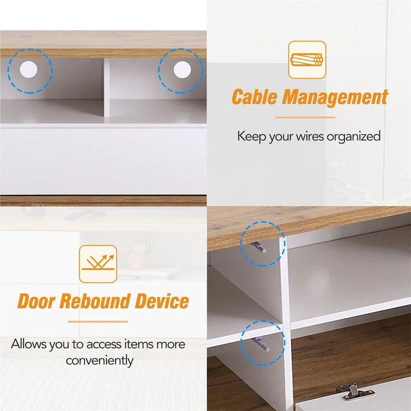 Meuble TV style moderne blanc/naturel pour téléviseurs jusqu'à 80 po