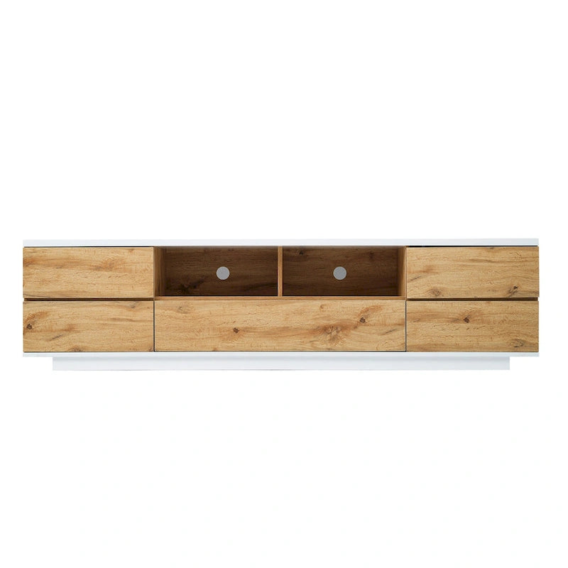 Meuble TV style moderne blanc/naturel pour téléviseurs jusqu'à 80 po