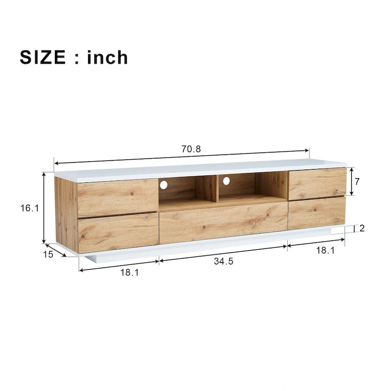 Meuble TV style moderne blanc/naturel pour téléviseurs jusqu'à 80 po