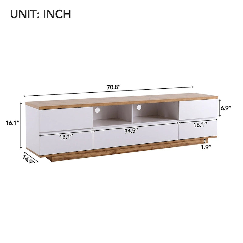 Meuble TV style moderne blanc/naturel pour téléviseurs jusqu'à 80 po
