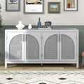 Buffet à 2 portes gris / blanc / noir avec façades en rotin, simple