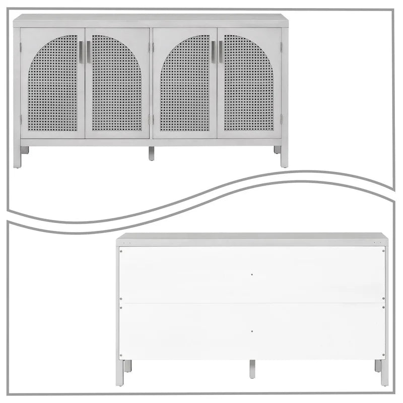 Buffet à 2 portes gris / blanc / noir avec façades en rotin, simple