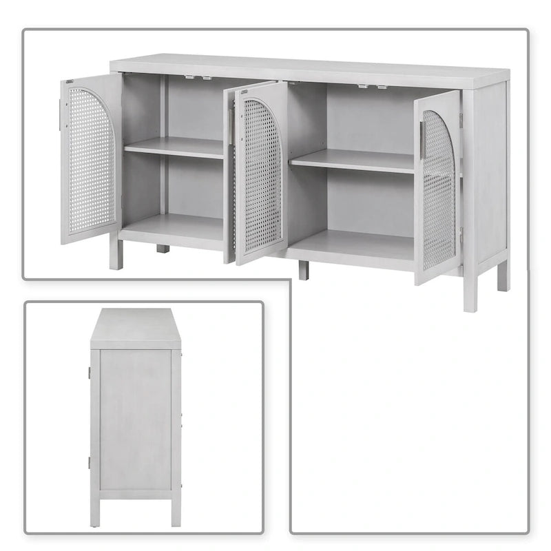Buffet à 2 portes gris / blanc / noir avec façades en rotin, simple