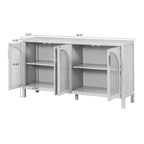 Buffet à 2 portes gris / blanc / noir avec façades en rotin, simple