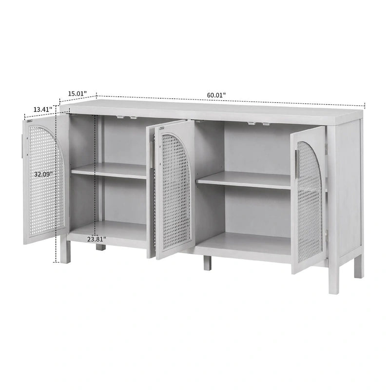 Buffet à 2 portes gris / blanc / noir avec façades en rotin, simple