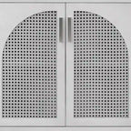 Buffet à 2 portes gris / blanc / noir avec façades en rotin, simple