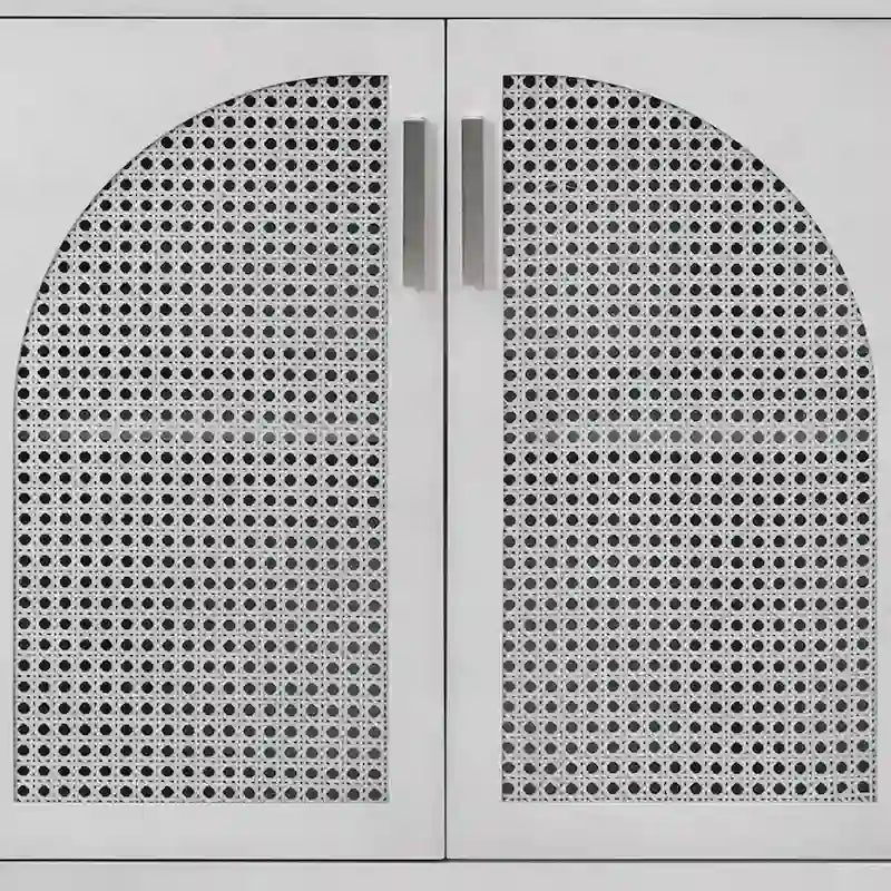 Buffet à 2 portes gris / blanc / noir avec façades en rotin, simple