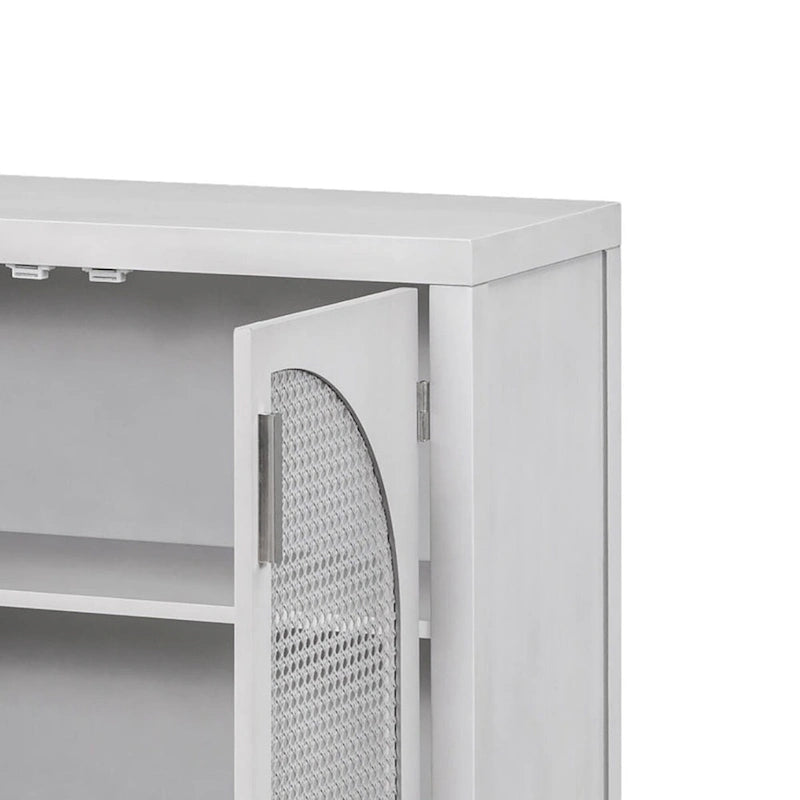 Buffet à 2 portes gris / blanc / noir avec façades en rotin, simple