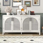 Buffet à 2 portes gris / blanc / noir avec façades en rotin, simple