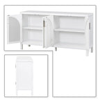 Buffet à 2 portes gris / blanc / noir avec façades en rotin, simple