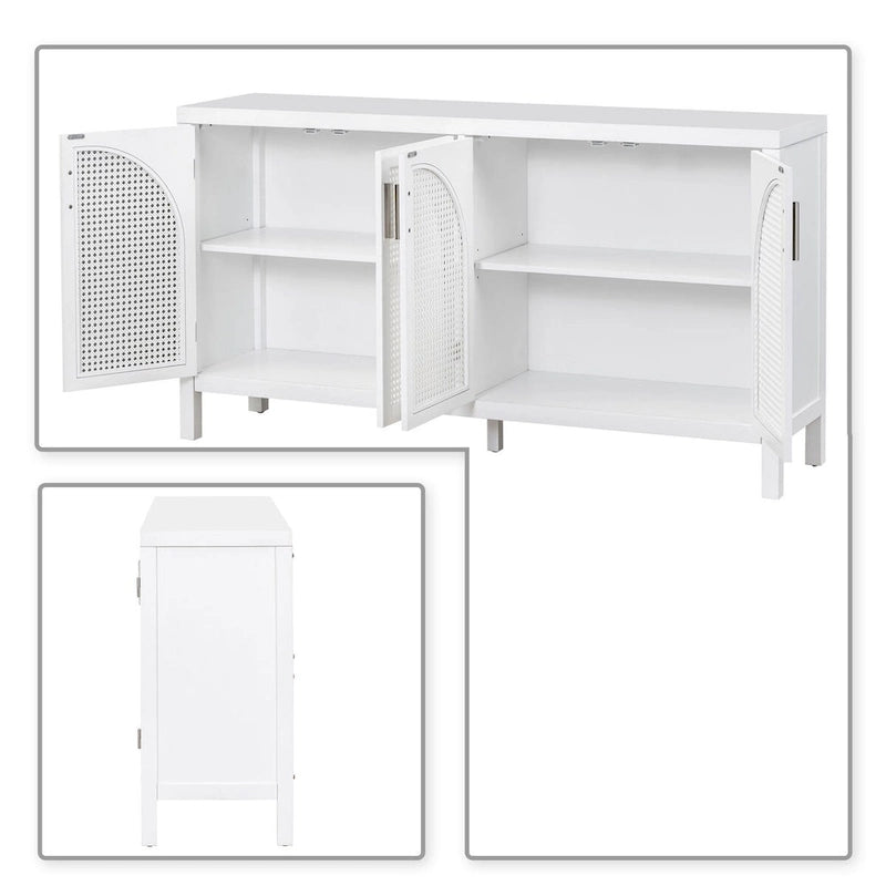 Buffet à 2 portes gris / blanc / noir avec façades en rotin, simple