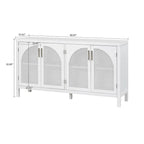 Buffet à 2 portes gris / blanc / noir avec façades en rotin, simple