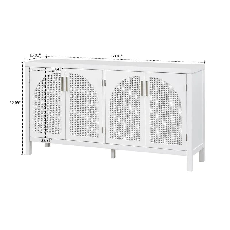 Buffet à 2 portes gris / blanc / noir avec façades en rotin, simple
