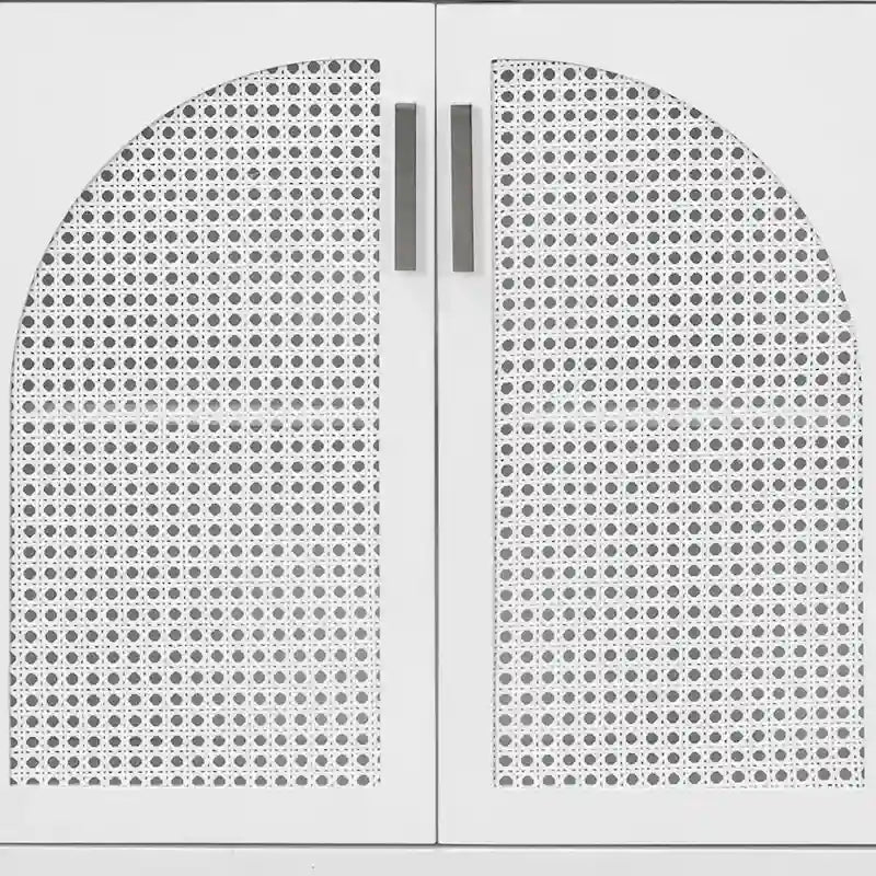 Buffet à 2 portes gris / blanc / noir avec façades en rotin, simple