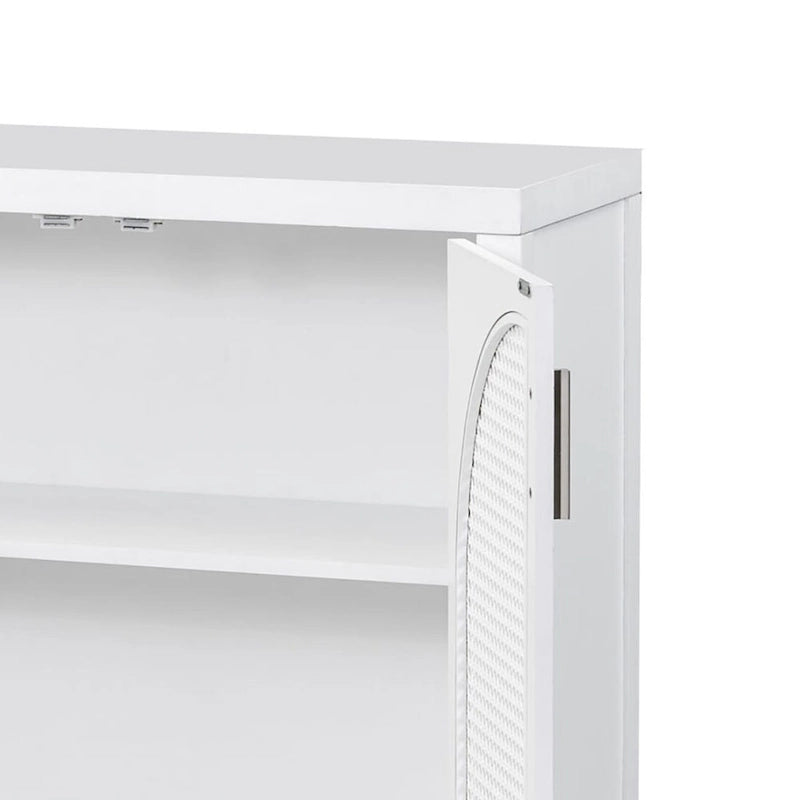 Buffet à 2 portes gris / blanc / noir avec façades en rotin, simple