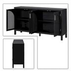Buffet à 2 portes gris / blanc / noir avec façades en rotin, simple