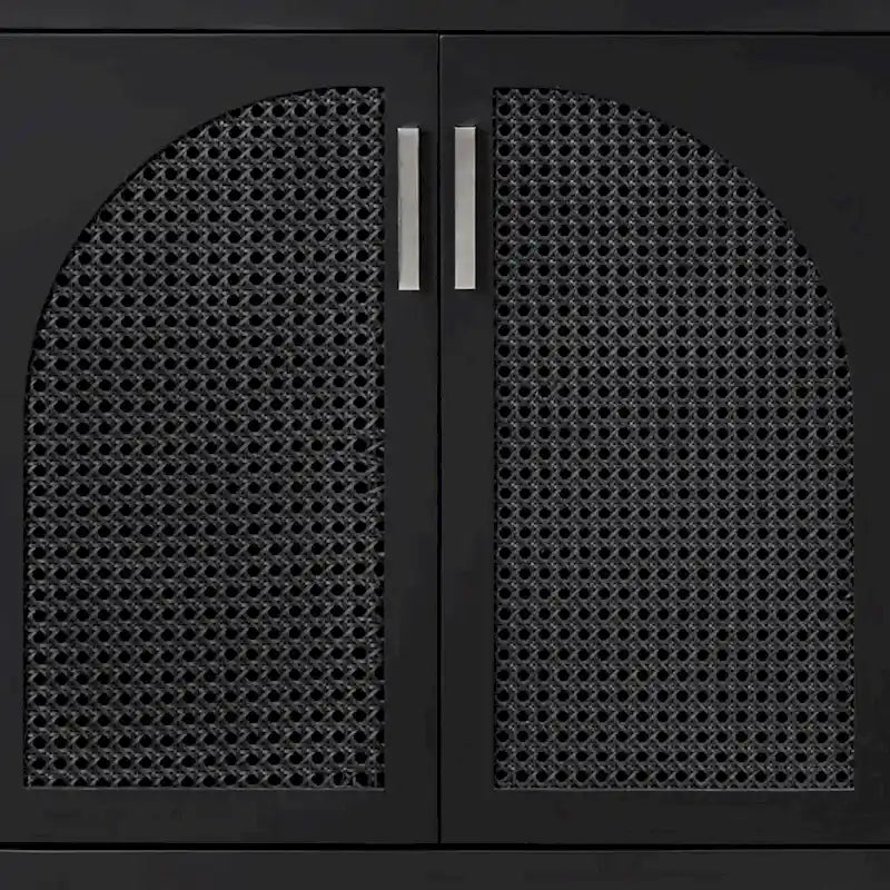 Buffet à 2 portes gris / blanc / noir avec façades en rotin, simple