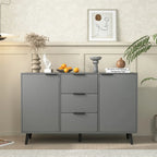 Buffet gris et bois naturel, 3 tiroirs et 2 portes, 1 place assise