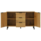 Buffet gris et bois naturel, 3 tiroirs et 2 portes, 1 place assise