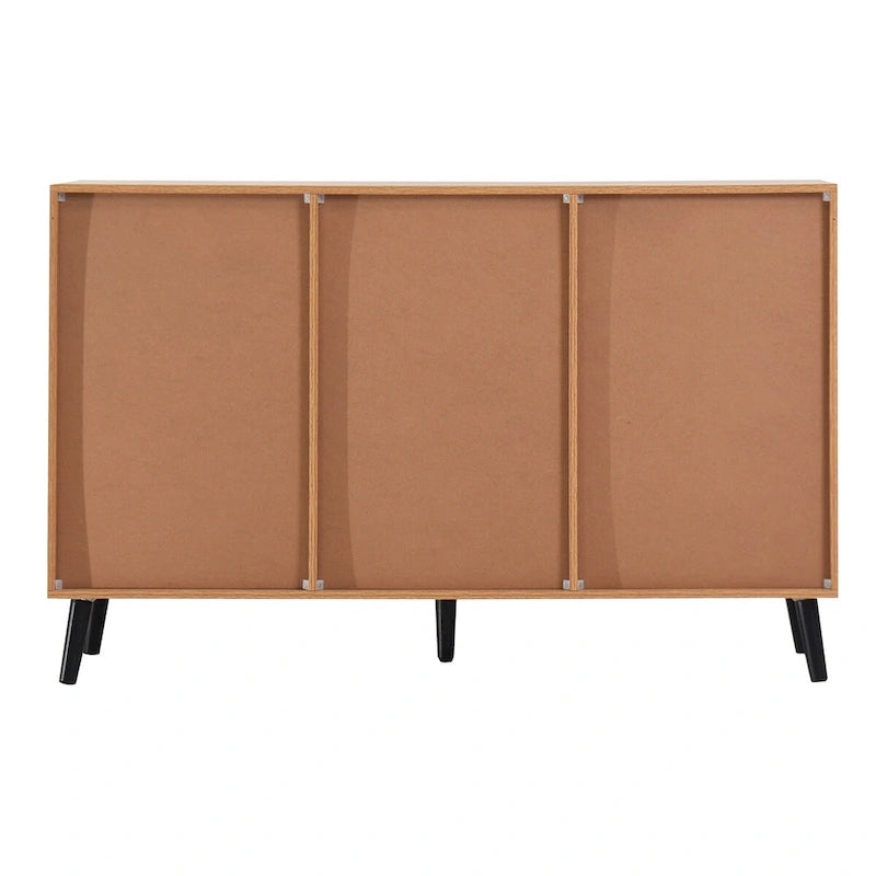 Buffet gris et bois naturel, 3 tiroirs et 2 portes, 1 place assise