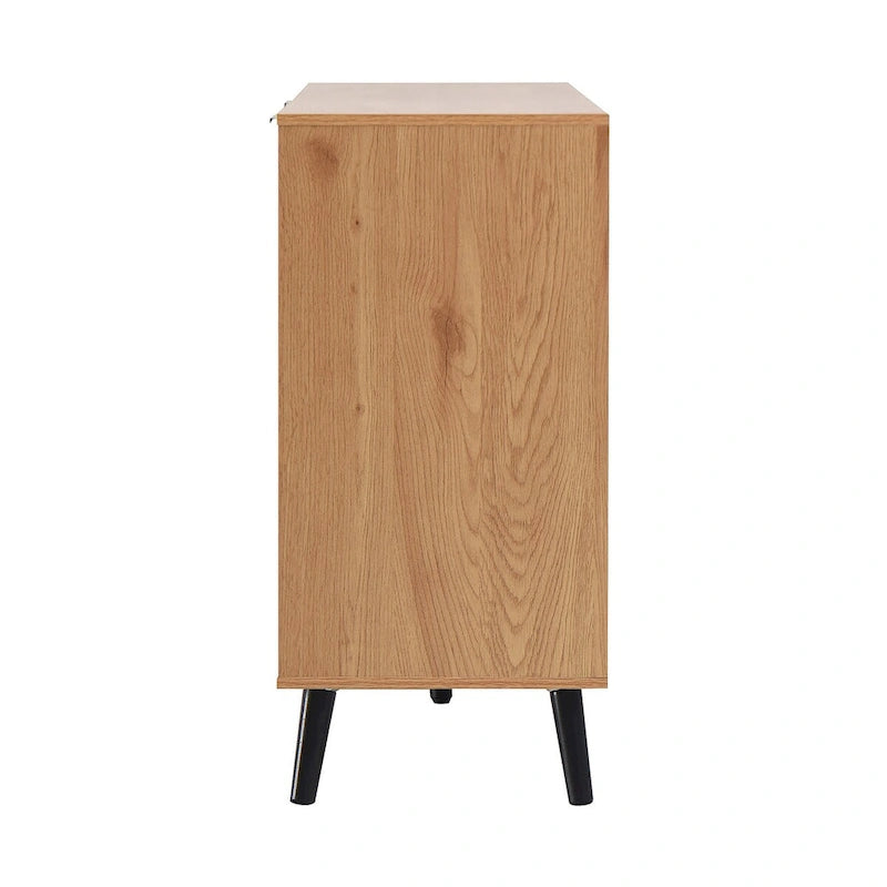 Buffet gris et bois naturel, 3 tiroirs et 2 portes, 1 place assise