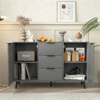 Buffet gris et bois naturel, 3 tiroirs et 2 portes, 1 place assise