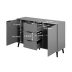Buffet gris et bois naturel, 3 tiroirs et 2 portes, 1 place assise