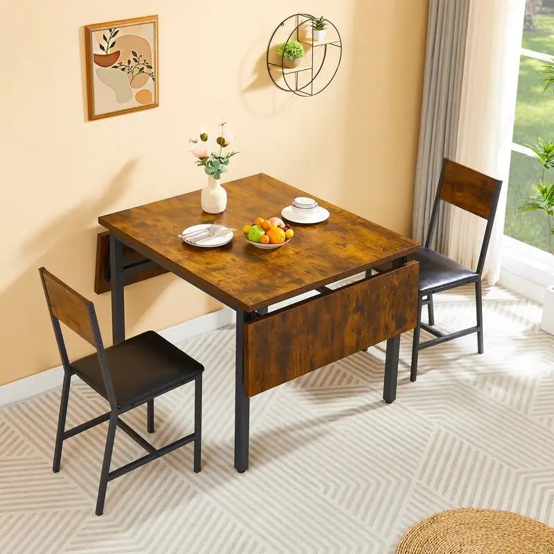Table de salle à manger abattante gris/brun rustique, style industriel, 2 à 4 places