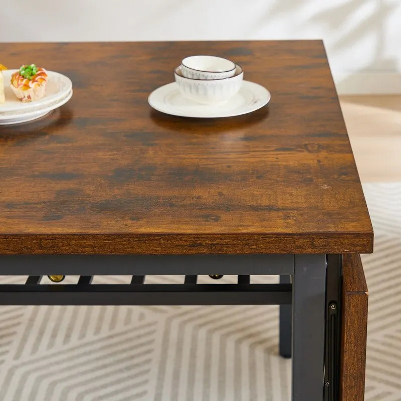 Table de salle à manger abattante gris/brun rustique, style industriel, 2 à 4 places