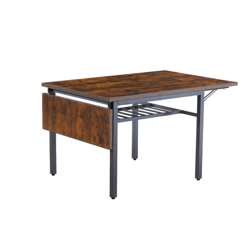 Table de salle à manger abattante gris/brun rustique, style industriel, 2 à 4 places