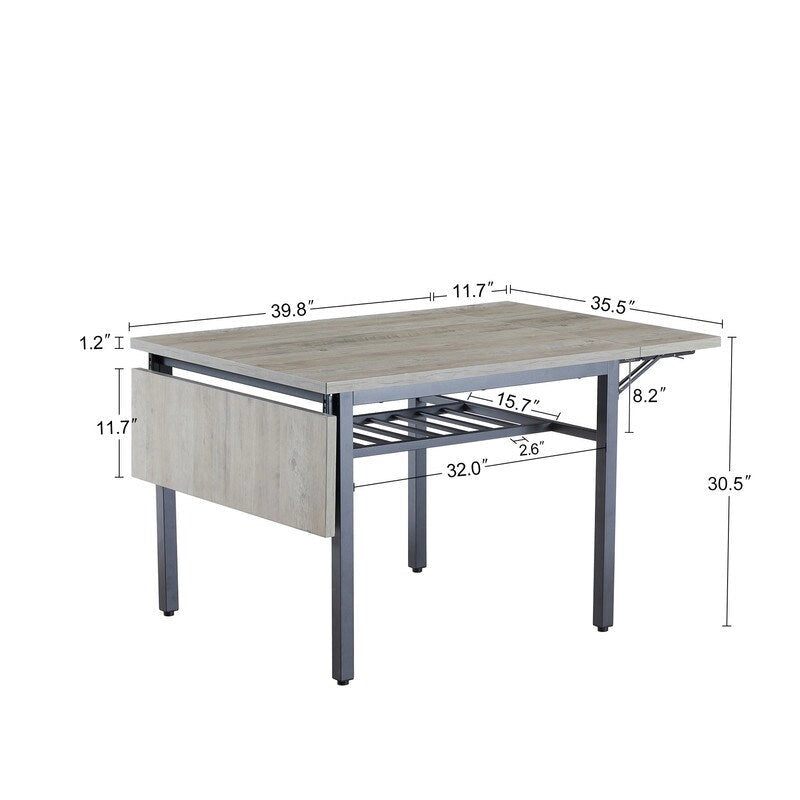 Table de salle à manger abattante gris/brun rustique, style industriel, 2 à 4 places