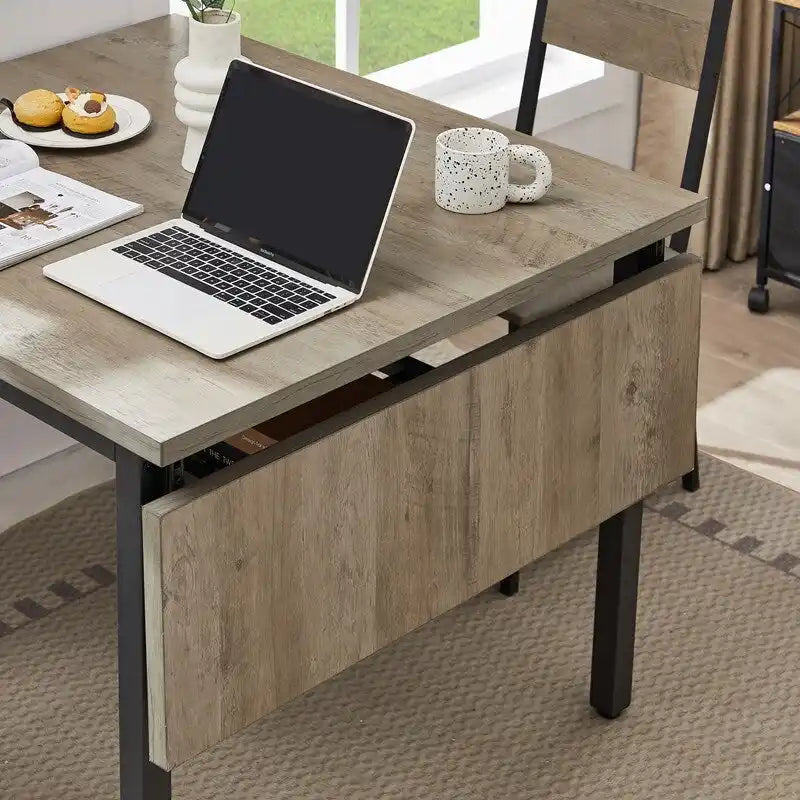 Table de salle à manger abattante gris/brun rustique, style industriel, 2 à 4 places