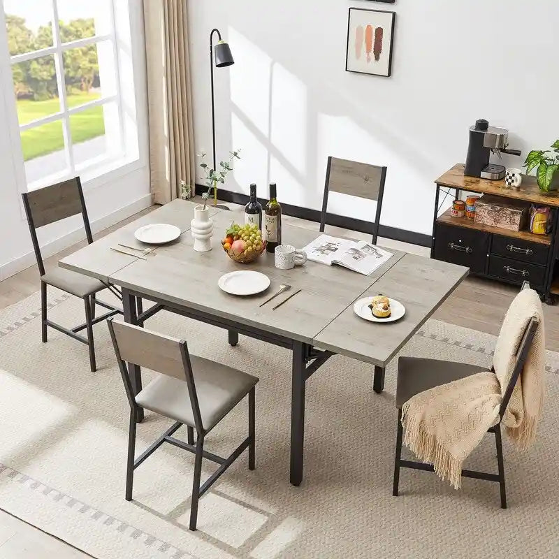 Table de salle à manger abattante gris/brun rustique, style industriel, 2 à 4 places