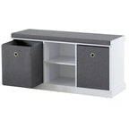 Banc de rangement gris avec 2 étagères, 2 paniers pliables et coussin, 1 personne