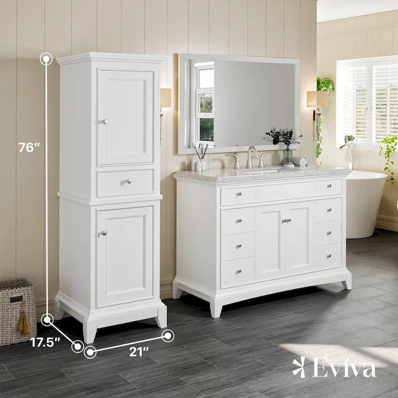 Meuble de rangement pour linge de maison sur pied en bois blanc avec portes à fermeture amortie