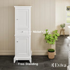 Meuble de rangement pour linge de maison sur pied en bois blanc avec portes à fermeture amortie