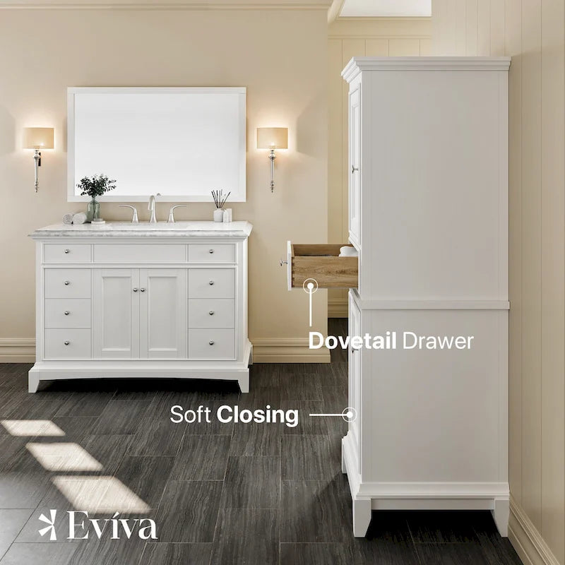 Meuble de rangement pour linge de maison sur pied en bois blanc avec portes à fermeture amortie