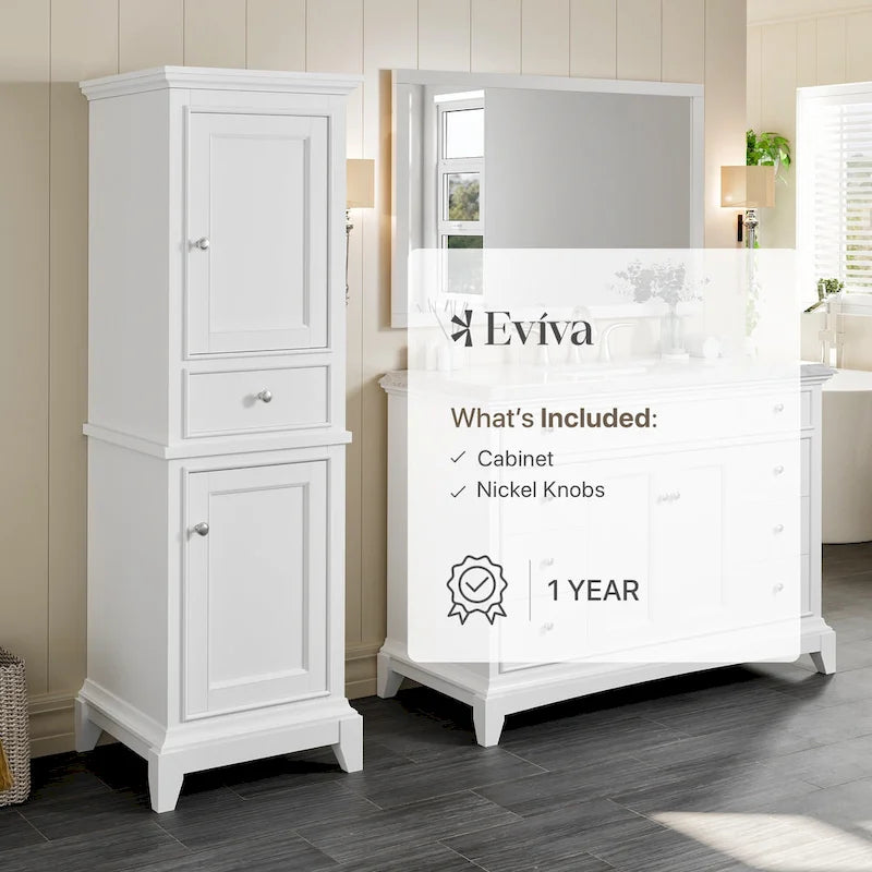 Meuble de rangement pour linge de maison sur pied en bois blanc avec portes à fermeture amortie