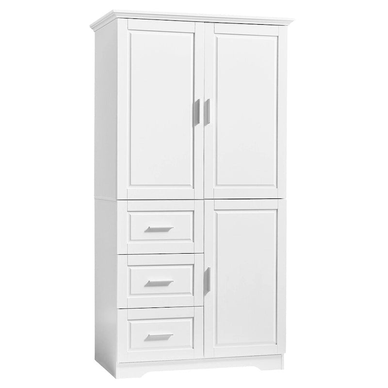 Meuble de rangement haut blanc/gris avec portes et 3 tiroirs, simple