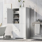Meuble de rangement haut blanc/gris avec portes et 3 tiroirs, simple