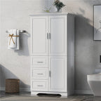 Meuble de rangement haut blanc/gris avec portes et 3 tiroirs, simple