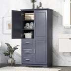 Meuble de rangement haut blanc/gris avec portes et 3 tiroirs, simple