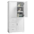 Meuble de rangement haut blanc/gris avec portes et 3 tiroirs, simple